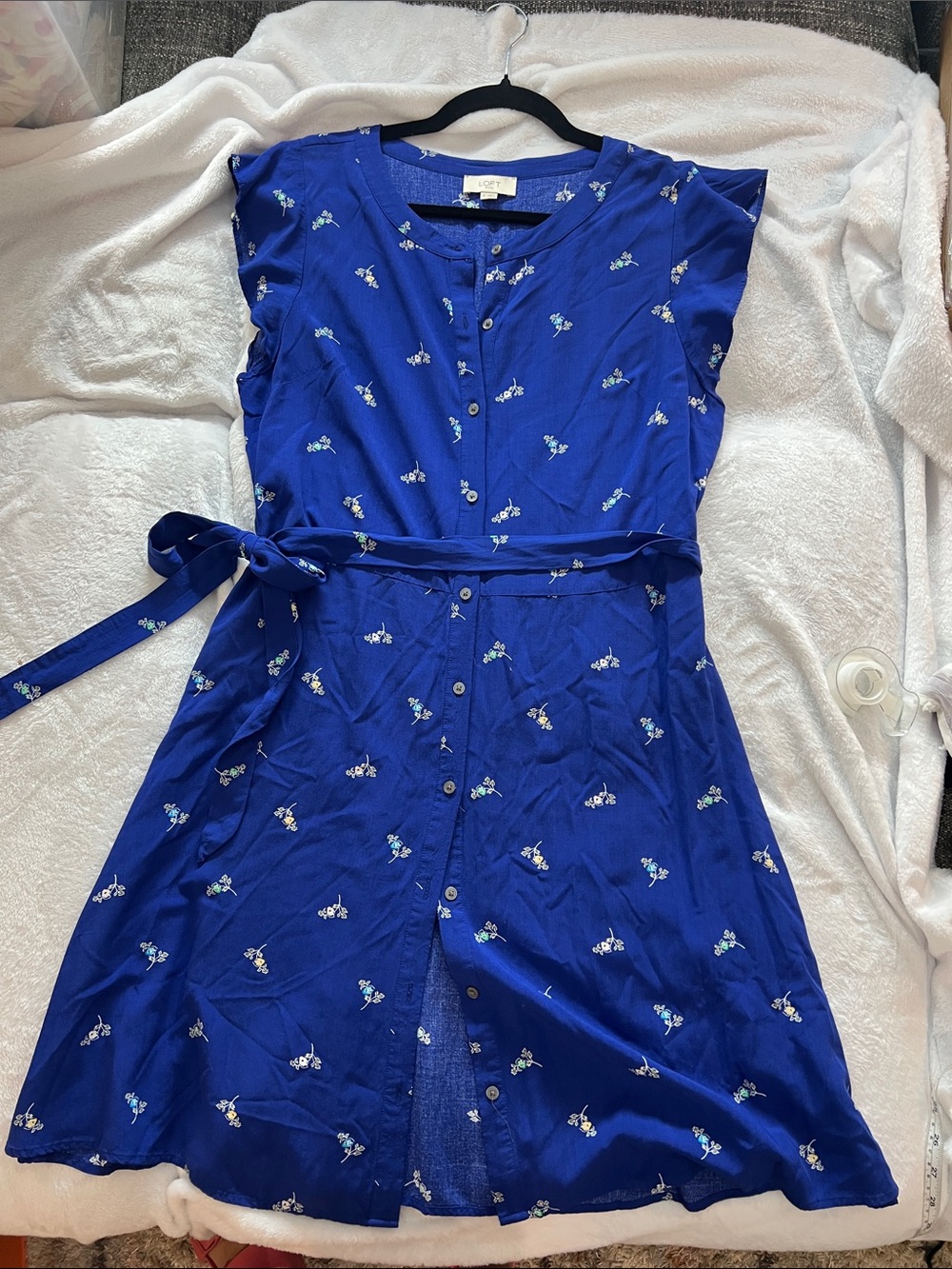 LOFT Royal Blue Floral Button-Front Mini Dress 2271
